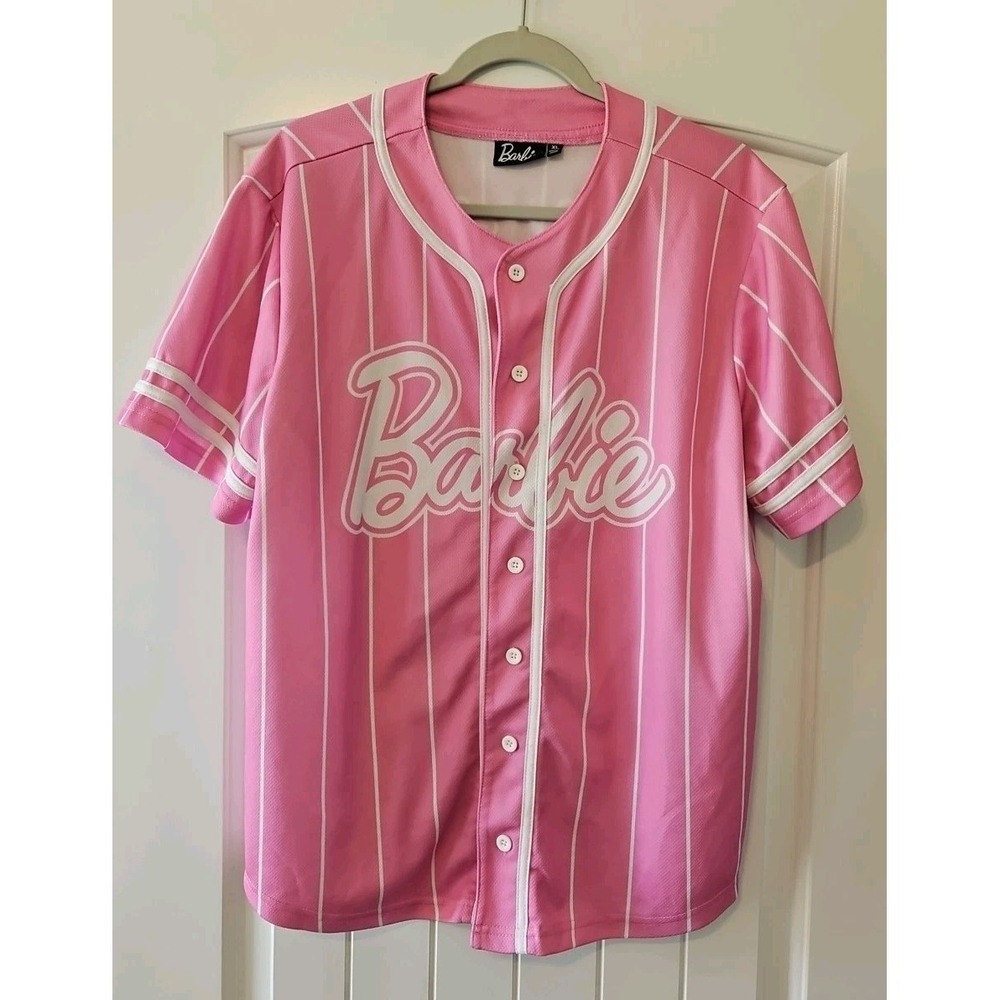 Barbie Pink Pinstripe Baseball Jersey Juniors  Size XL - Retired Shirt
